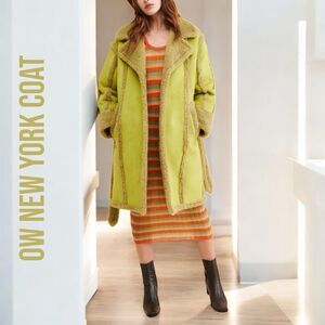 OW NEW YORK Coats Women's Shearling Coat in the Size L in Greyed Olive Color